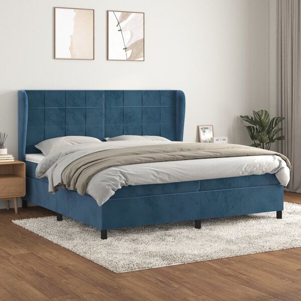 vidaXL Sommier &agrave; lattes de lit et matelas Bleu fonc&eacute; 200x200cm Velours