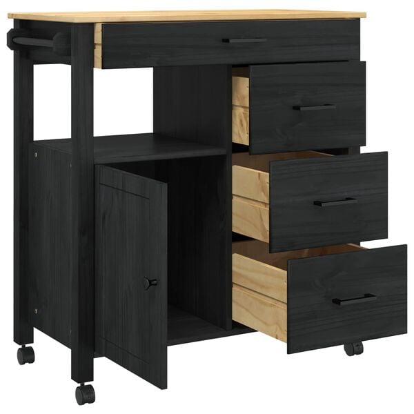 vidaXL Chariot de cuisine Uni Noir