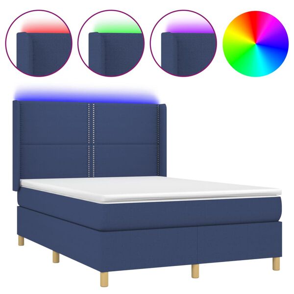 vidaXL Sommier &agrave; lattes de lit matelas et LED Bleu 140x190 cm Tissu