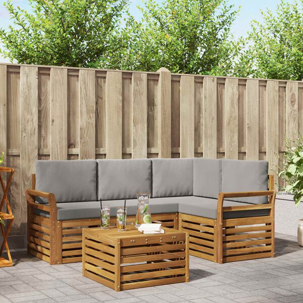 vidaXL Ensemble de canap&eacute;s d'ext&eacute;rieur 5 pcs Gris Naturel et Clair