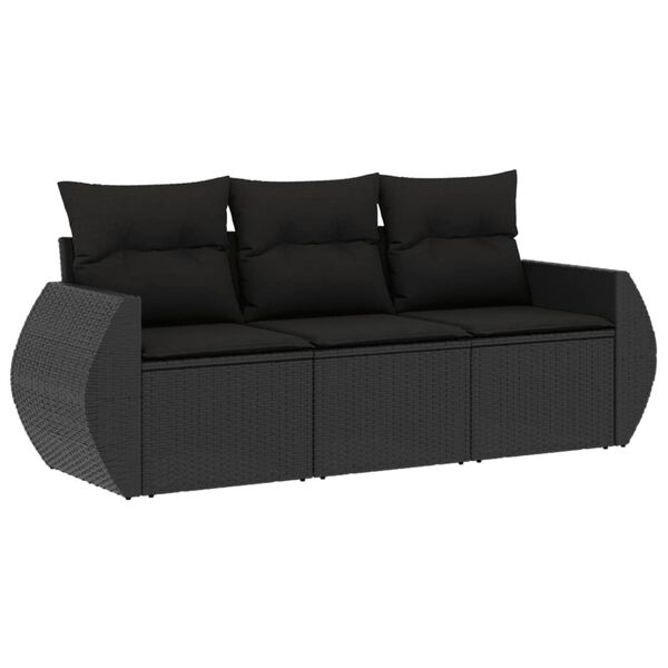 vidaXL Salon de jardin 3 pcs avec coussins noir r&eacute;sine tress&eacute;e