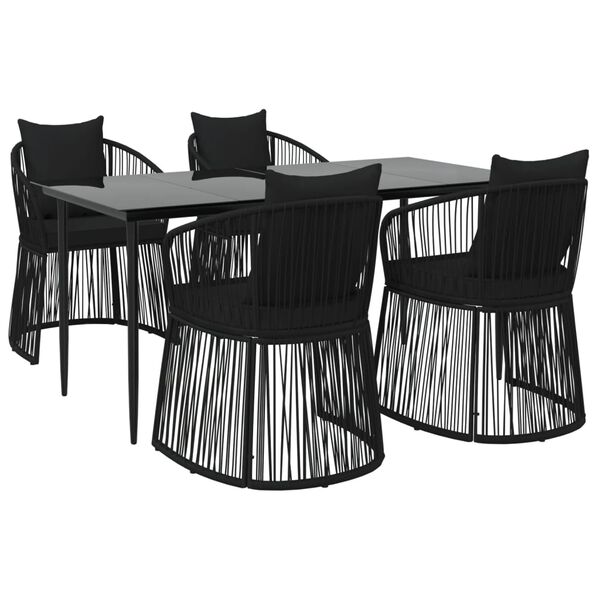 vidaXL Ensemble &agrave; manger de jardin et coussins 5pcs Noir Rotin PVC