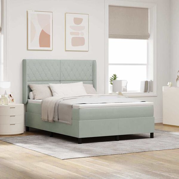 vidaXL Lit &agrave; ressorts avec matelas Gris clair 160 x 200 cm Velours