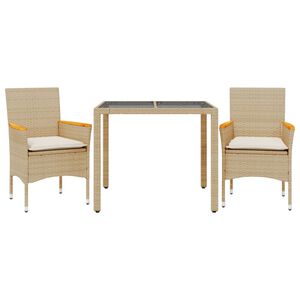 vidaXL Ensemble &agrave; manger de jardin et coussins 3 pcs beige rotin verre