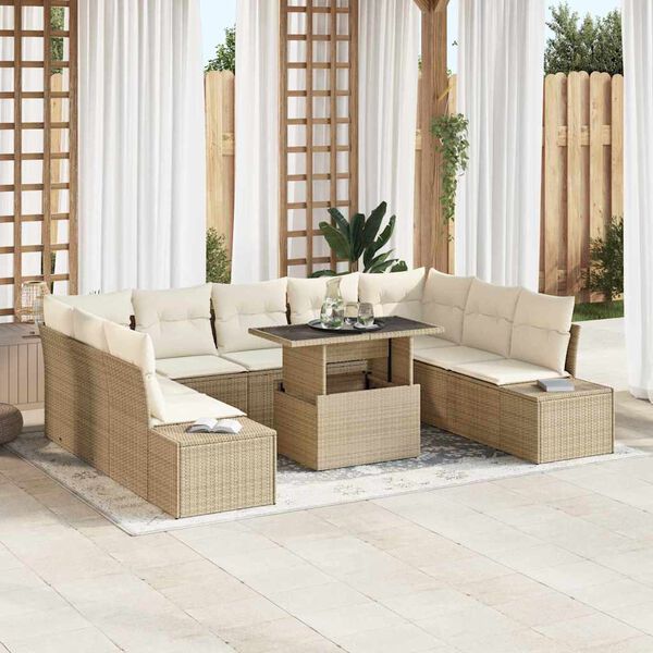 vidaXL Ensemble de canap&eacute; de jardin 10 pcs Beige Poly rotin