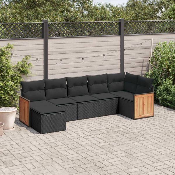 vidaXL Salon de jardin 7 pcs avec coussins noir r&eacute;sine tress&eacute;e