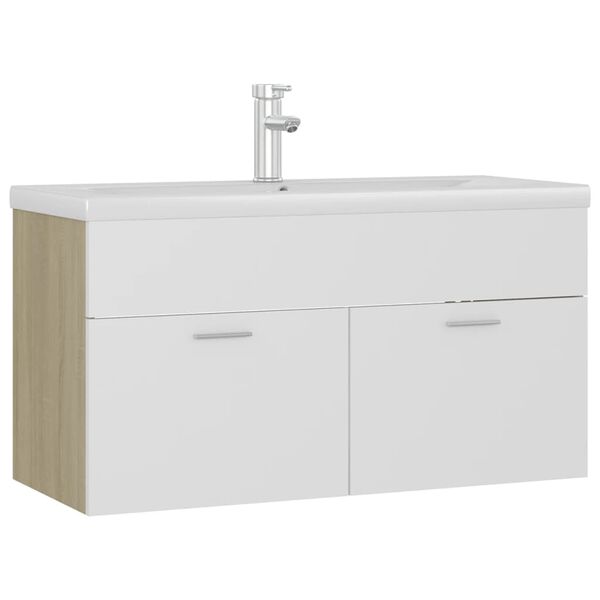 vidaXL Armoire d'&eacute;vier et lavabo int&eacute;gr&eacute; Blanc/ch&ecirc;ne sonoma Agglom&eacute;r&eacute;