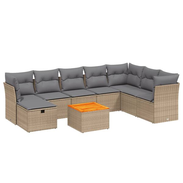 vidaXL Salon de jardin avec coussins 9pcs m&eacute;lange beige r&eacute;sine tress&eacute;e