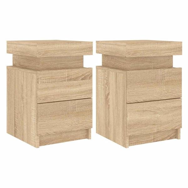 vidaXL Tables de chevet et lumi&egrave;res LED 2 pcs ch&ecirc;ne sonoma 35x39x55 cm