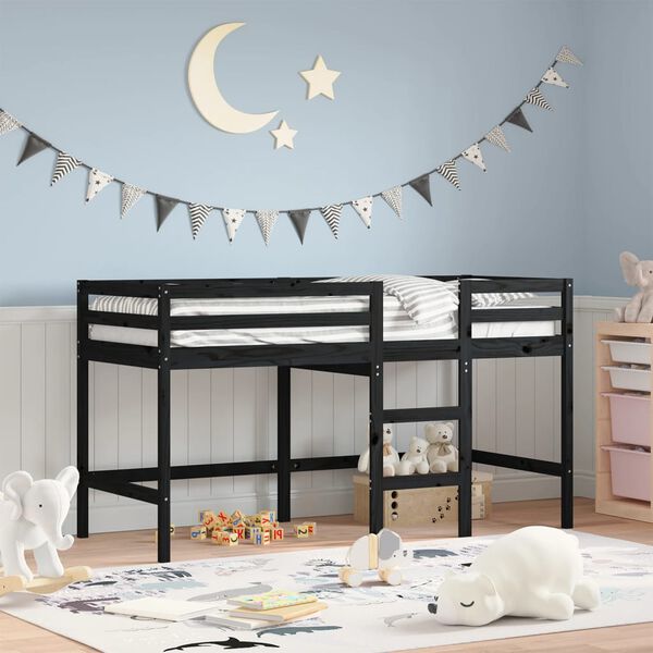 vidaXL Lit mezzanine d'enfants sans matelas avec &eacute;chelle noir 80x200cm