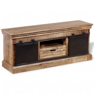 vidaXL Meuble TV avec 2 portes coulissantes Bois de manguier massif