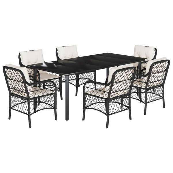 vidaXL Ensemble &agrave; manger de jardin coussins 7pcs Noir R&eacute;sine tress&eacute;e