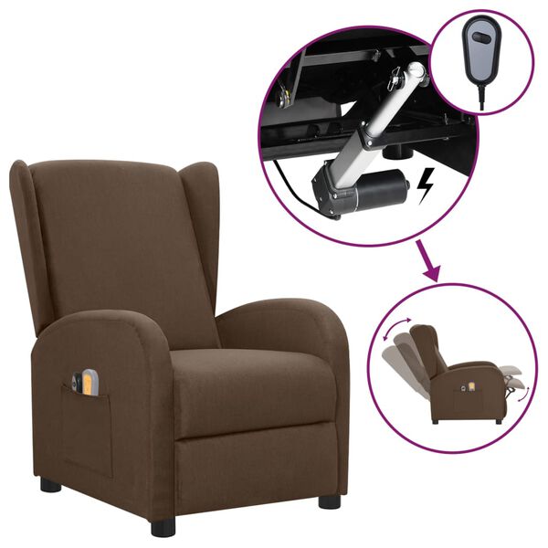 vidaXL Fauteuil &eacute;lectrique de massage Marron Tissu