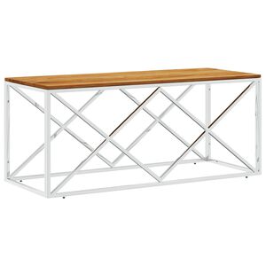 vidaXL Table basse acier inoxydable et bois massif d'acacia