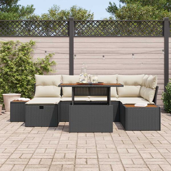 vidaXL Ensemble de canapé de jardin avec coussin 7 pcs Noir Poly rotin