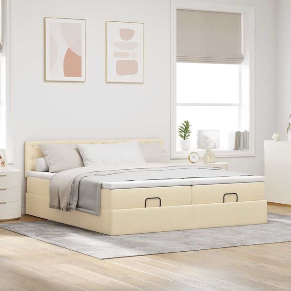 VidaXL Cadre de lit ottoman avec matelas cr&egrave;me 200x200cm tissu