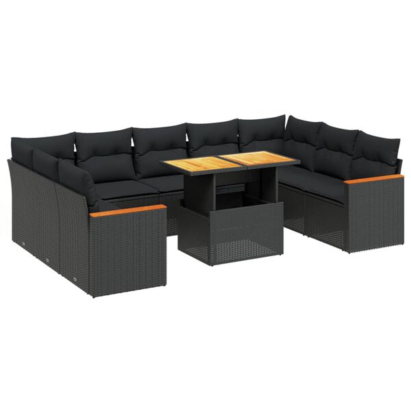 vidaXL Salon de jardin 10 pcs avec coussins noir r&eacute;sine tress&eacute;e