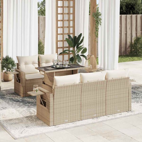 vidaXL Salon de jardin avec coussins 6 pcs beige r&eacute;sine tress&eacute;e