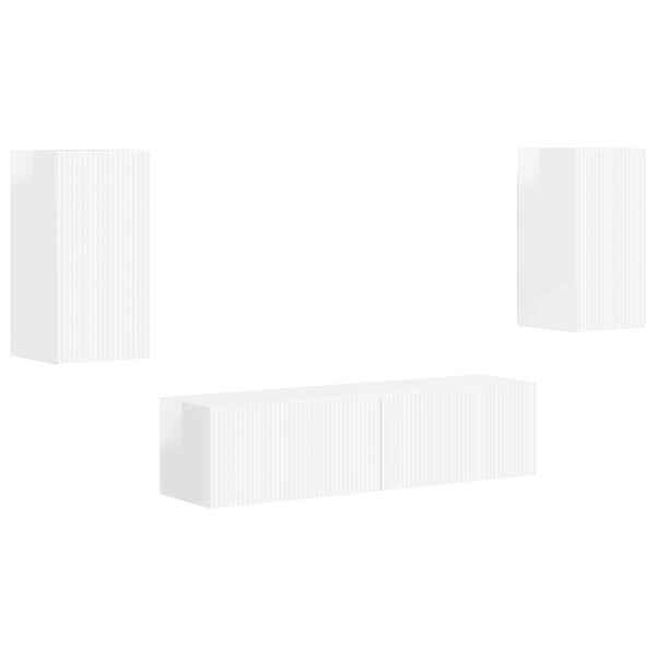 vidaXL Ensemble meuble TV 4 pcs Blanc brillant Bois d'ing&eacute;nierie