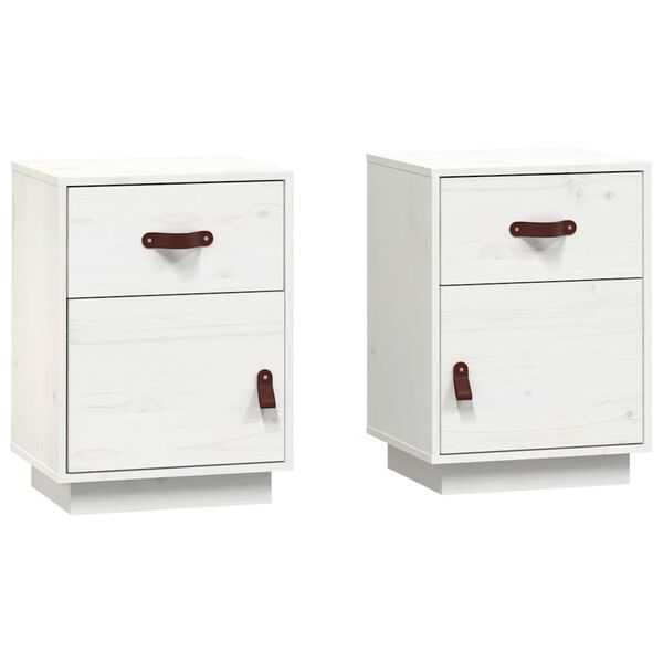 vidaXL Tables de chevet 2 pcs Blanc 40x34x55 cm Bois de pin massif