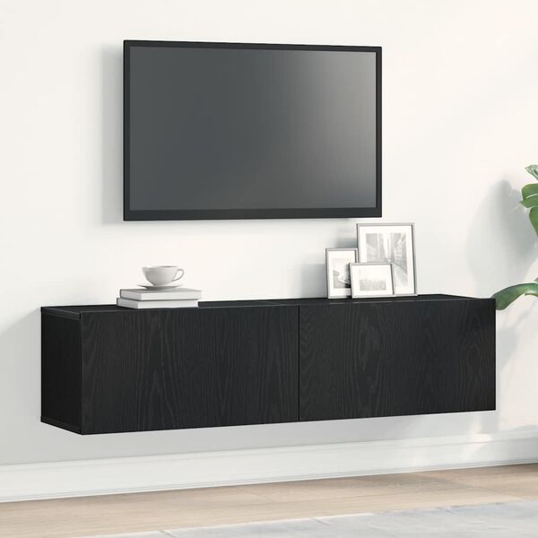 vidaXL Meuble TV ch&ecirc;ne noir 120x30x30,5 cm bois d'ing&eacute;nierie