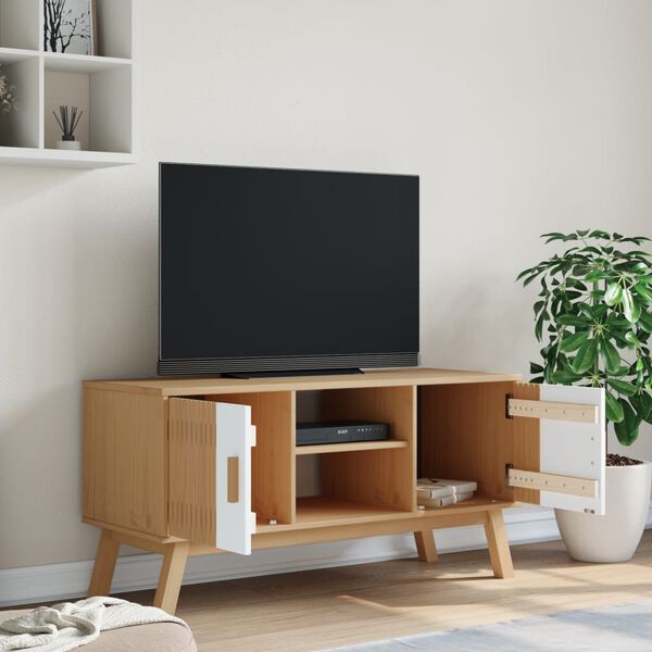 vidaXL Meuble TV OLDEN blanc et marron 114x43x57 cm bois de pin massif