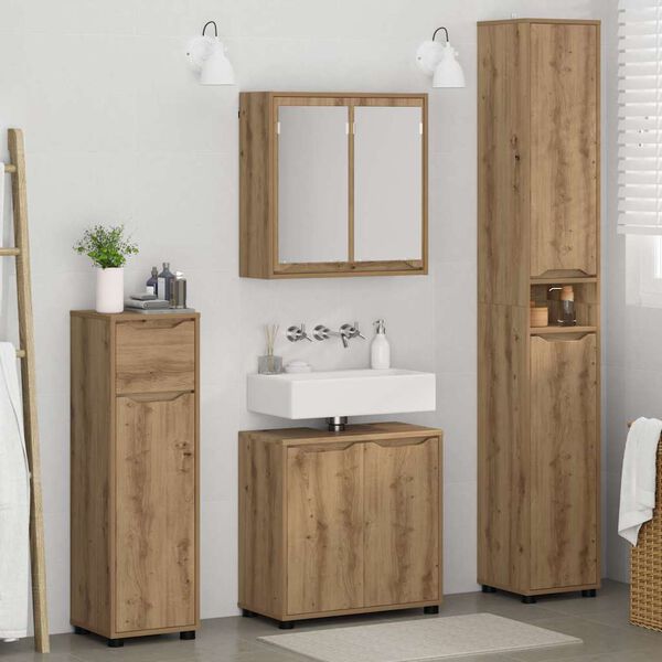 vidaXL Ensemble de mobilier de salle de bain 4 pcs Ch&ecirc;ne artisanal