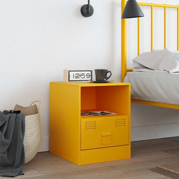 vidaXL Table de chevet jaune moutarde 34,5x39x44 cm acier