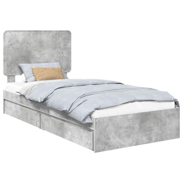 vidaXL Lit de Rangement Gris b&eacute;ton 90 x 200 cm Bois d'ing&eacute;nierie