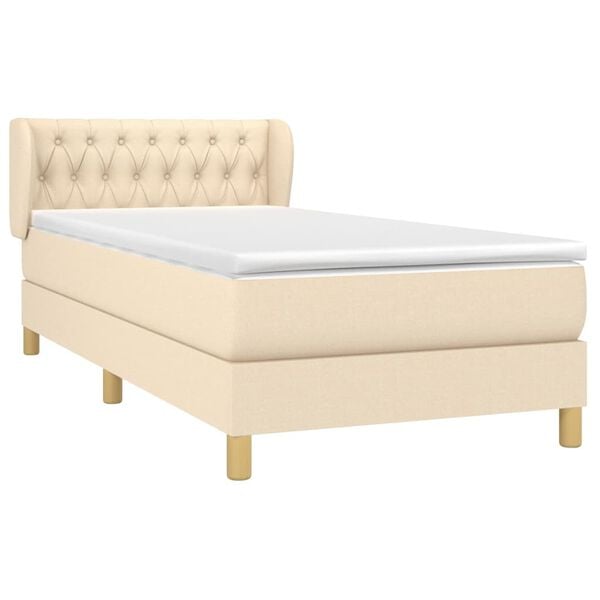 vidaXL Sommier &agrave; lattes de lit avec matelas Cr&egrave;me 90x200 cm Tissu