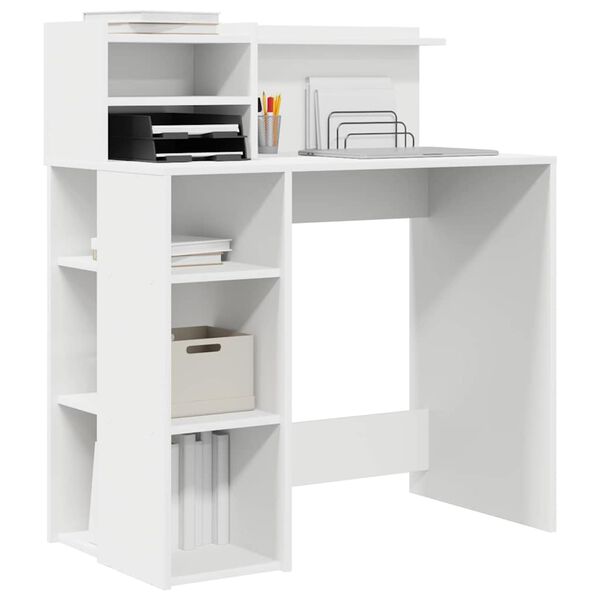 vidaXL Bureau avec étagère Blanc 90 x 48 x 101,5 cm Bois d'ingénierie
