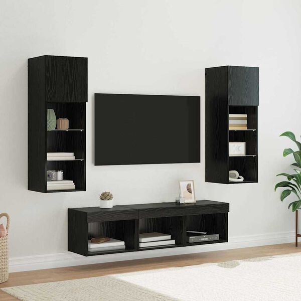 vidaXL Meubles TV muraux 5 pcs Ch&ecirc;ne noir Bois d'ing&eacute;nierie