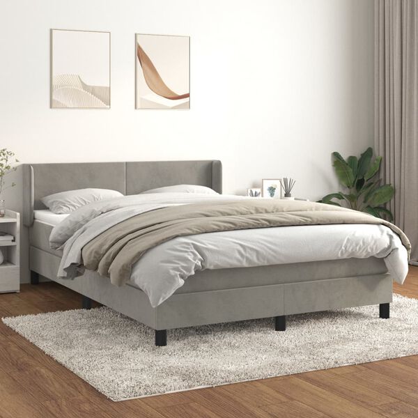 vidaXL Sommier &agrave; lattes de lit et matelas Gris clair 140x200cm Velours