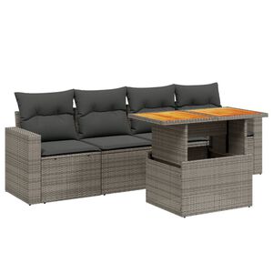 vidaXL Salon de jardin 5 pcs avec coussins gris r&eacute;sine tress&eacute;e