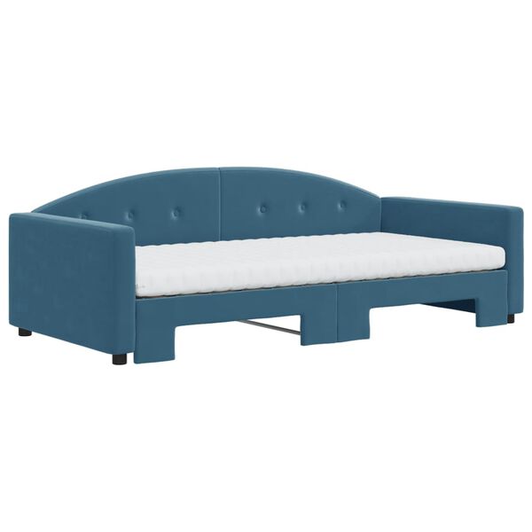 vidaXL Lit de jour avec lit gigogne et matelas bleu 100x200 cm velours