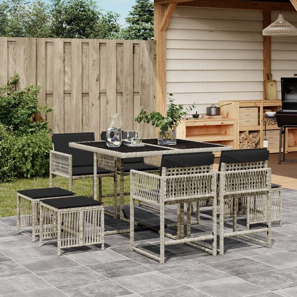 vidaXL Ensemble &agrave; manger de jardin et coussins 9 pcs gris clair rotin