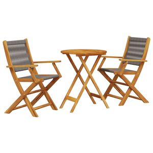 vidaXL Ensemble de bistro 3 pcs gris polypropyl&egrave;ne et bois massif