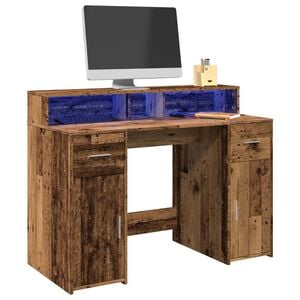 vidaXL Bureau avec lumi&egrave;res LED vieux bois bois d'ing&eacute;nierie