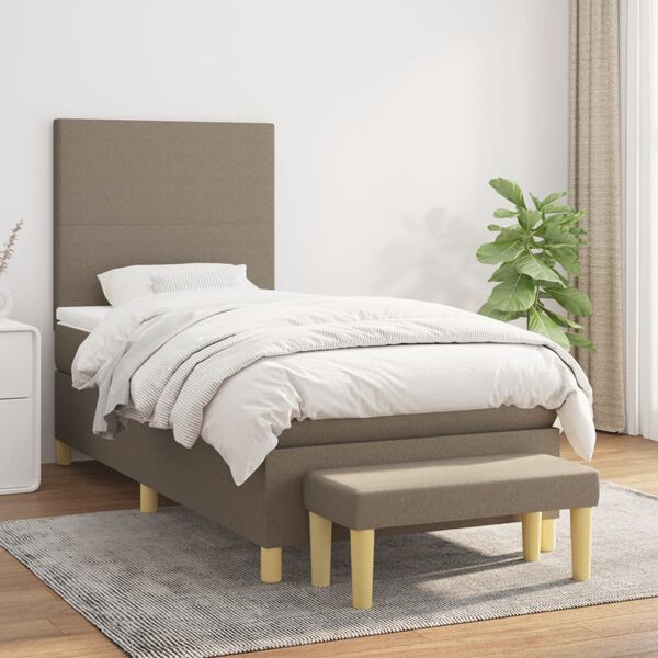 vidaXL Sommier &agrave; lattes de lit avec matelas Taupe 100x200 cm Tissu
