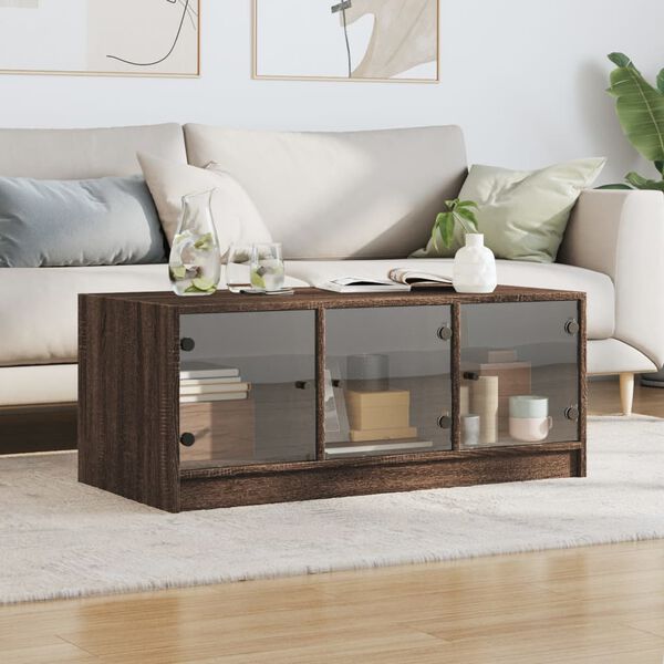 vidaXL Table basse avec portes en verre ch&ecirc;ne marron 102x50x42 cm