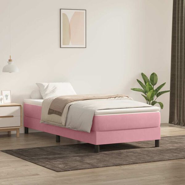 vidaXL Sommier &agrave; lattes de lit avec matelas rose 90x220 cm velours