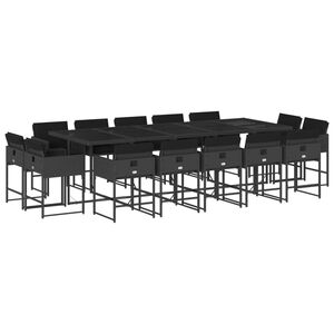 vidaXL Ensemble &agrave; manger de jardin 15 pcs coussins noir r&eacute;sine tress&eacute;e
