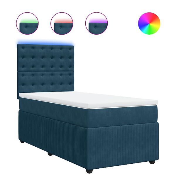 vidaXL Sommier &agrave; lattes de lit avec matelas bleu 90x200 cm velours