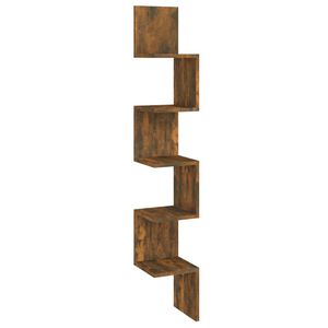 vidaXL &Eacute;tag&egrave;re d'angle murale Ch&ecirc;ne fum&eacute; 20x20x127,5cm Bois ing&eacute;nierie