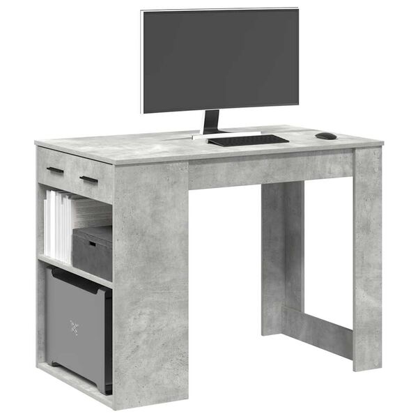 vidaXL Bureau avec tiroir et étagère gris béton bois d'ingénierie