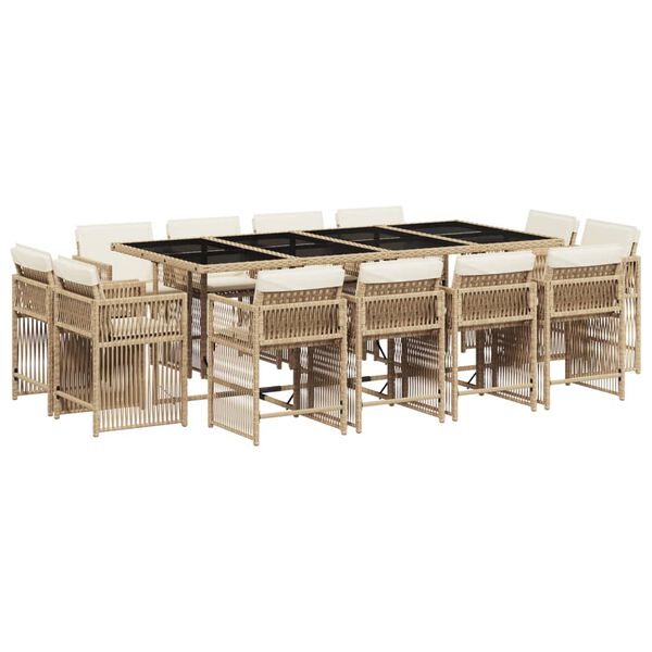 vidaXL Ensemble &agrave; manger de jardin et coussins 13 pcs beige