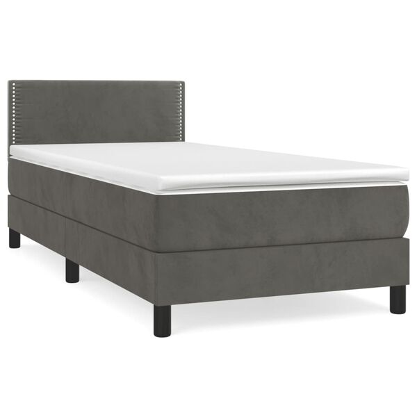 vidaXL Sommier &agrave; lattes de lit et matelas Gris fonc&eacute; 90x190 cm Velours