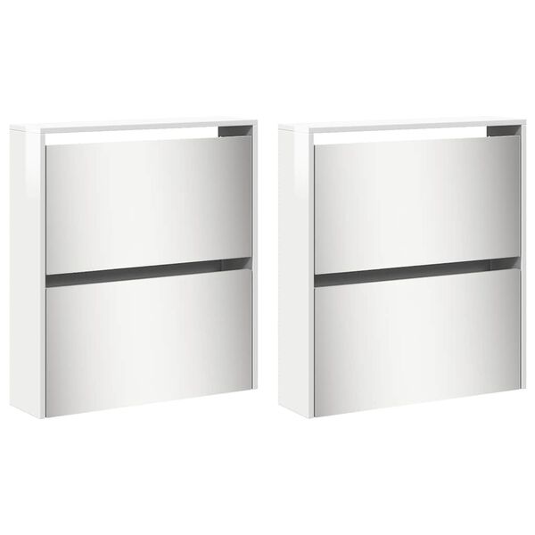 vidaXL Armoire &agrave; chaussures miroir 4 niveaux blanc brillant