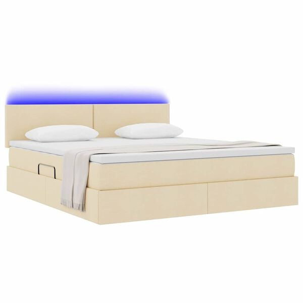 vidaXL Lit avec rangement et LED avec matelas Cr&egrave;me 180 x 200 cm tissu