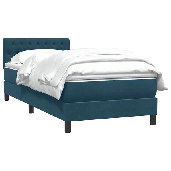 vidaXL Sommier &agrave; lattes de lit et matelas bleu fonc&eacute; 90x210 cm velours